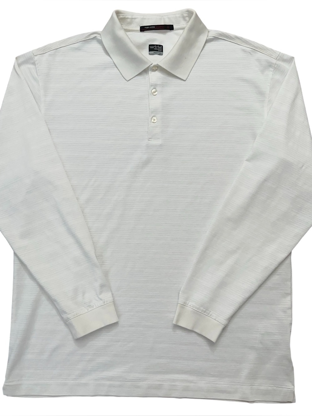 Nike Polo Shirt Men Size M Tiger Woods Long Sleeve Golf White Striped VTG Y2K
